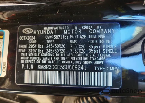 2025 Hyundai Palisade Xrt z USA, uszkodzony, nr VIN KM8R3DGE5SU869241